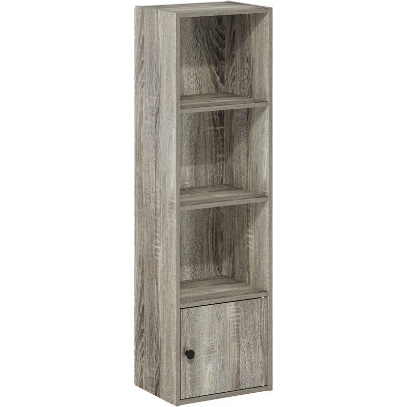 Furinno Luder Shelf Bookcase with 1 Door Storage Cabinet, French Oak | Bigbigmart.com