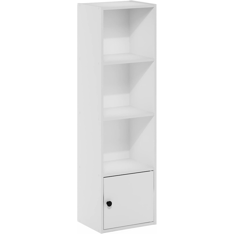 Furinno Luder Shelf Bookcase with 1 Door Storage Cabinet, White (4-Cube with Cabinet) | Bigbigmart.com