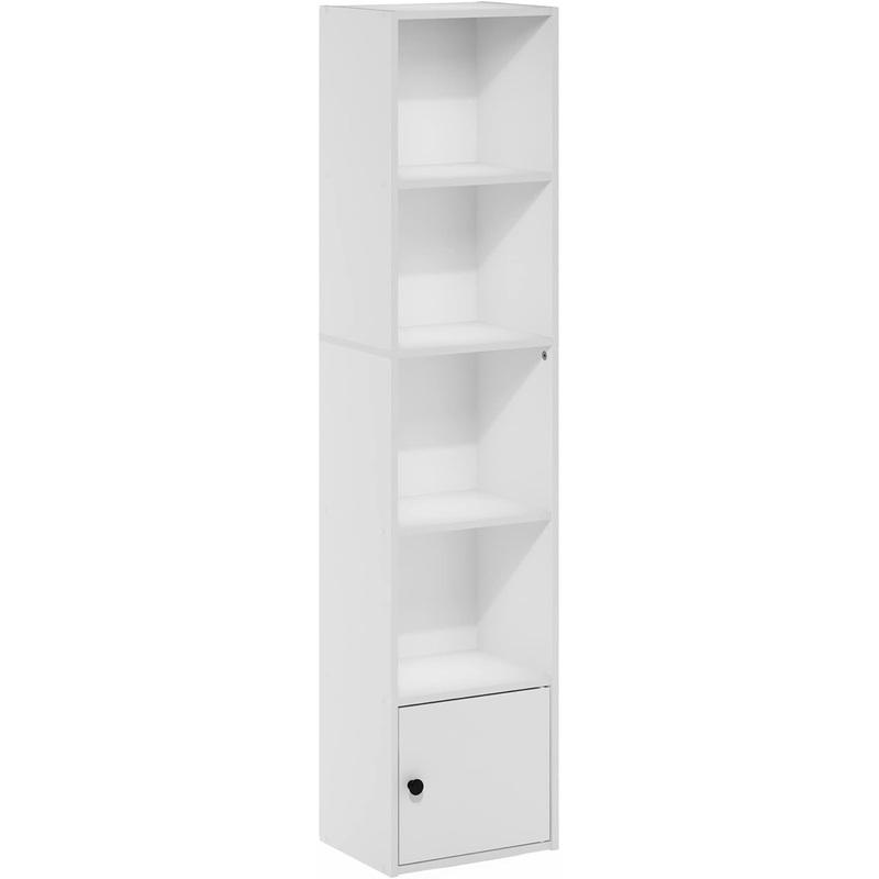 Furinno Luder Shelf Bookcase with 1 Door Storage Cabinet, White (5-Cube with Cabinet) | Bigbigmart.com