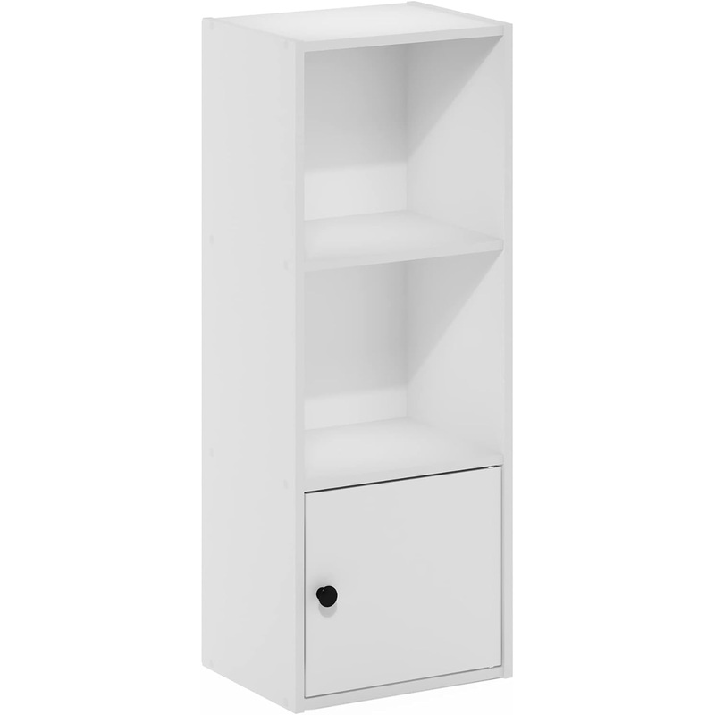 Furinno Luder Shelf Bookcase with 1 Door Storage Cabinet, White | Bigbigmart.com