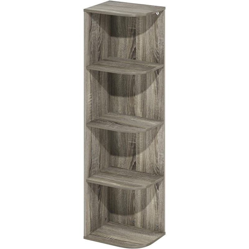 Furinno Pasir 4-Tier Corner Open Shelf Bookcase, French Oak | Bigbigmart.com