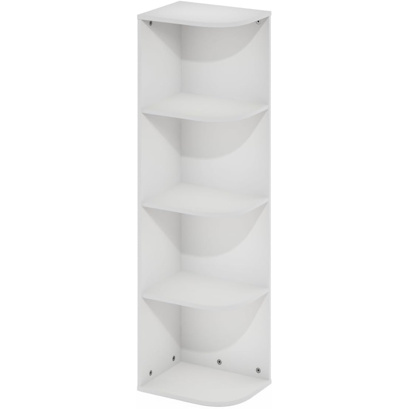 Furinno Pasir 4-Tier Corner Open Shelf Bookcase, White | Bigbigmart.com