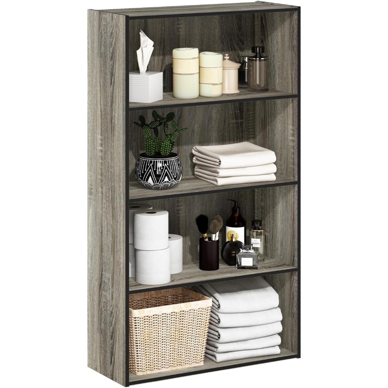 Furinno Pasir 4 Tier Open Shelf, French Oak Grey | Bigbigmart.com