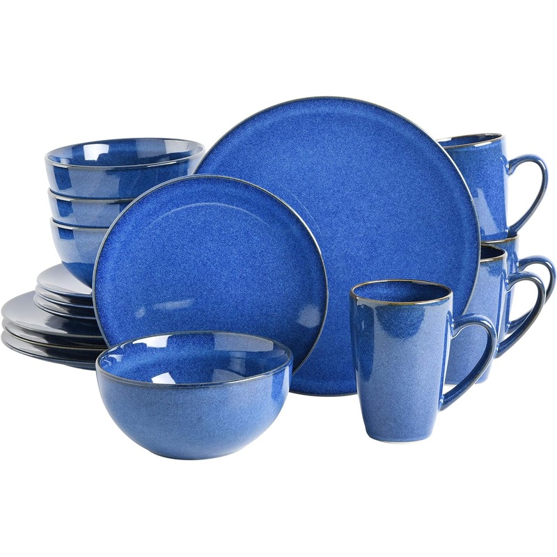 Gibson Elite Lisbon Reactive Dinnerware Set, Cobalt Blue, Service for 4 (16pcs) | Bigbigmart.com