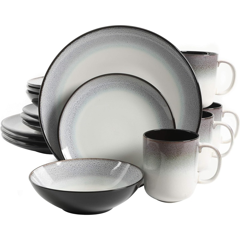 Gibson Elite Rings of Saturn Round Reactive Glaze Stoneware Dinnerware Set, Service for Four (16pcs), Teal Blue | Bigbigmart.com