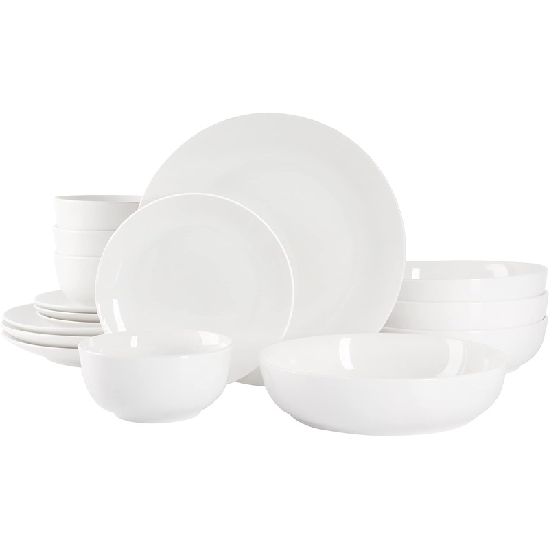 Gibson Home Gracious Dining Double Bowl Porcelain Chip and Scratch Resistant Dinnerware Set, Service for 4 (16pcs), White (Coupe) | Bigbigmart.com