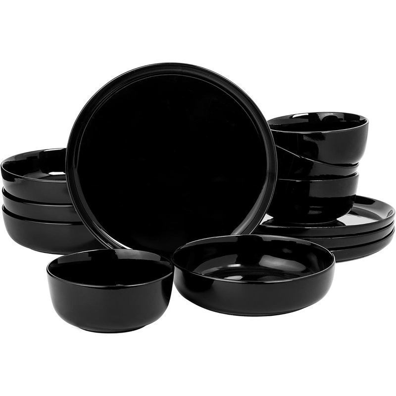 Gibson Home Oslo 12-Piece Porcelain Chip and Scratch Resistant Dinnerware Set, Black,Service for 4 | Bigbigmart.com