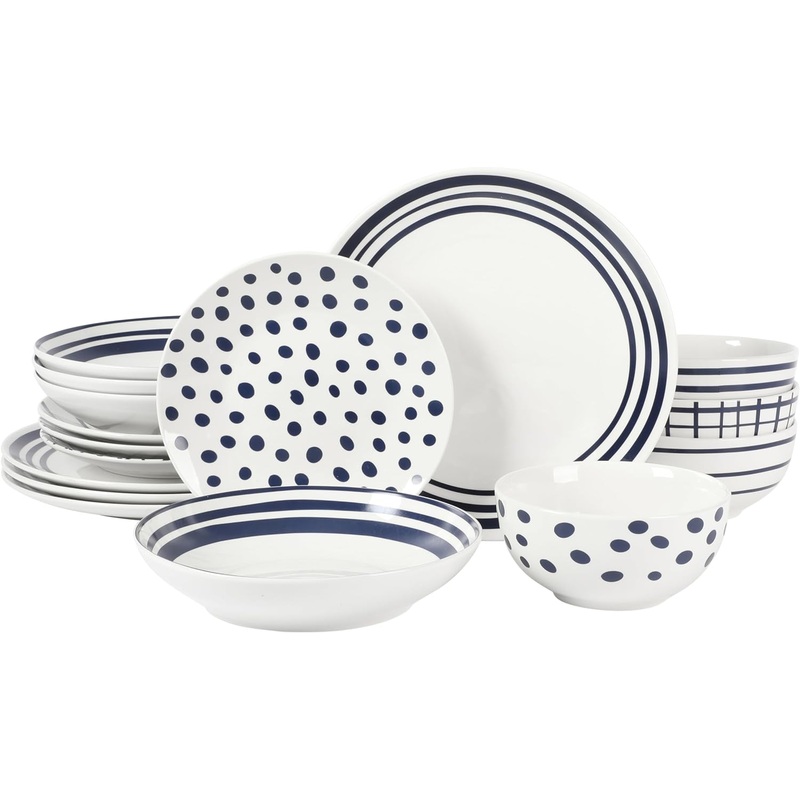 Gibson Home Seaboard Decorated White and Blue Porcelain Plates and Bowls Dinnerware Set | Bigbigmart.com