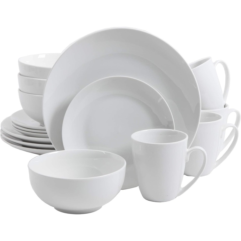 Gibson Home Zen Buffet Porcelain Chip and Scratch Resistant Dinnerware Set, Service for 4 (16pcs), White (Coupe) | Bigbigmart.com