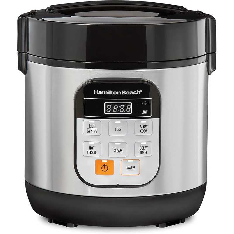 Hamilton Beach Digital Programmable Rice Cooker & Food Steamer, with Slow Hard-Boiled Egg Functions, Egg/Steam Tray, Small & Compact, 6 Cups Cooked (3 Uncooked), Stainless Steel (37524) | Bigbigmart.com