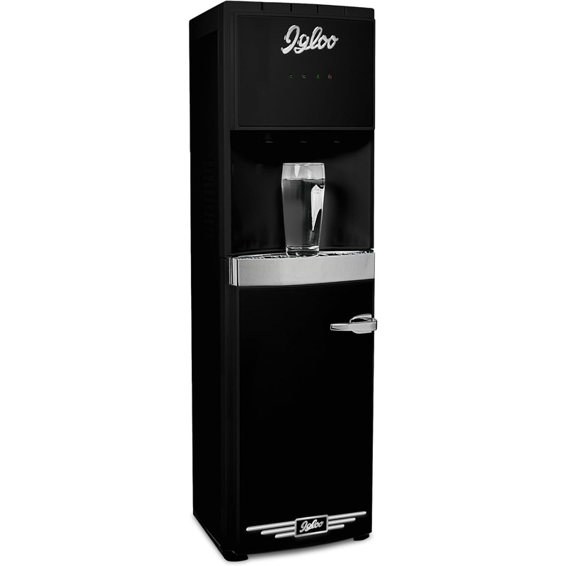 Igloo Retro Bottom Load Water Dispenser, Hot, Cold or Room-Temperature Water, Holds 3 or 5 Gallon Bottles, Child Safety Lock, Perfect for Homes, Kitchens, Dorms, Black | Bigbigmart.com