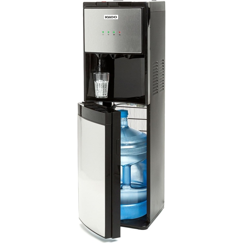 Igloo Stainless Steel Hot, Cold & Room Water Cooler Dispenser, Holds 3 & 5 Gallon Bottles, 3 Temperature Spouts, No Lift Bottom Loading, Child Safety Lock, Black/Stainless | Bigbigmart.com