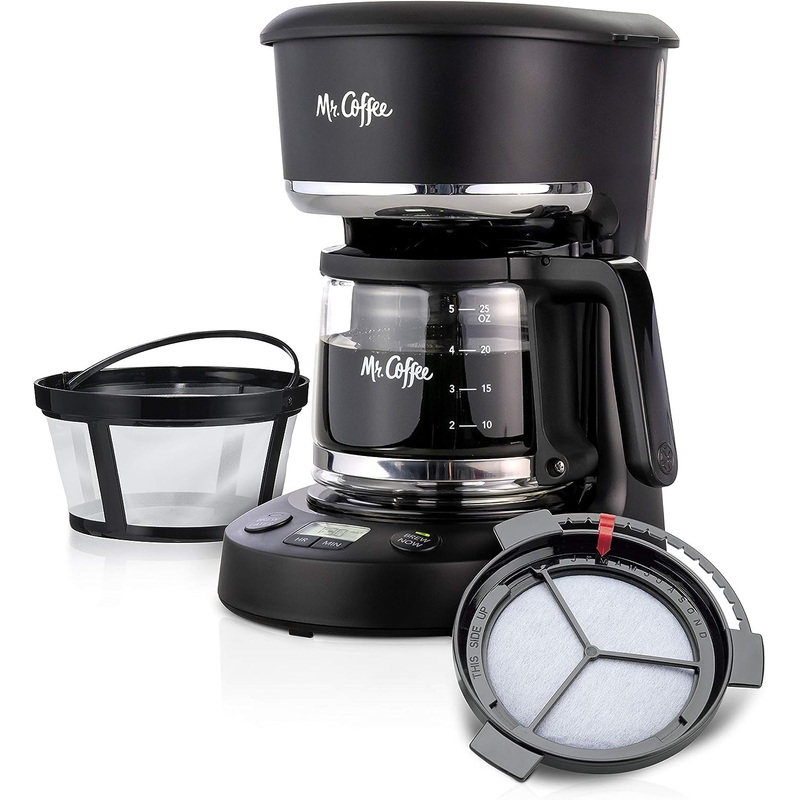 Mr. Coffee Coffee Maker, Programmable Coffee Machine with Auto Pause and Glass Carafe, 5 Cups, Black | Bigbigmart.com