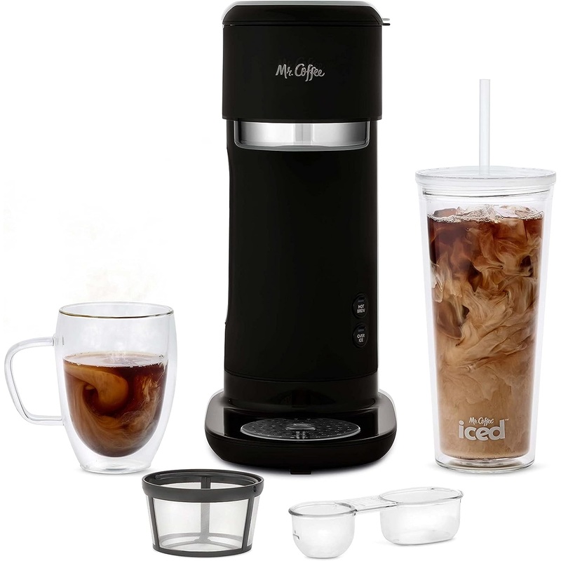 Mr. Coffee Iced and Hot Coffee Maker, Single Serve Machine with 22-Ounce Tumbler and Reusable Coffee Filer, Black | Bigbigmart.com