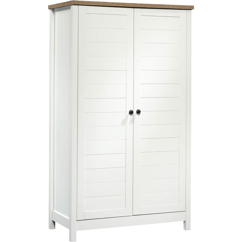 Sauder Cottage Road Storage Pantry Cabinet, L: 35.28 x W: 17.52 x H: 60.43, Soft White finish | Bigbigmart.com