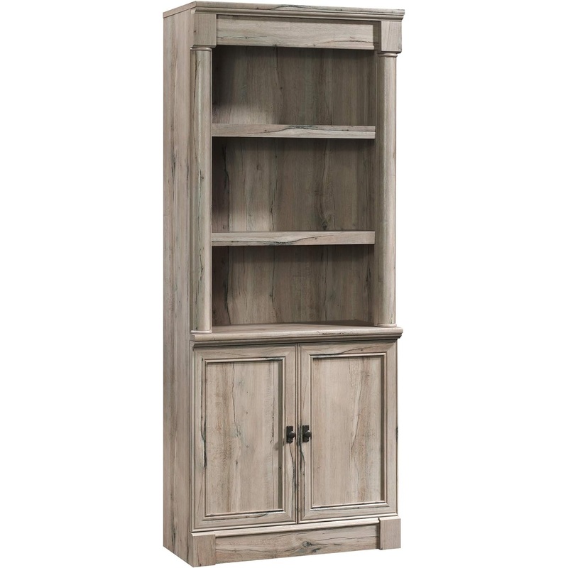 Sauder Palladia Library with Doors/Book Shelf, L: 29.37 x W: 13.9 x H: 71.85, Split Oak finish | Bigbigmart.com