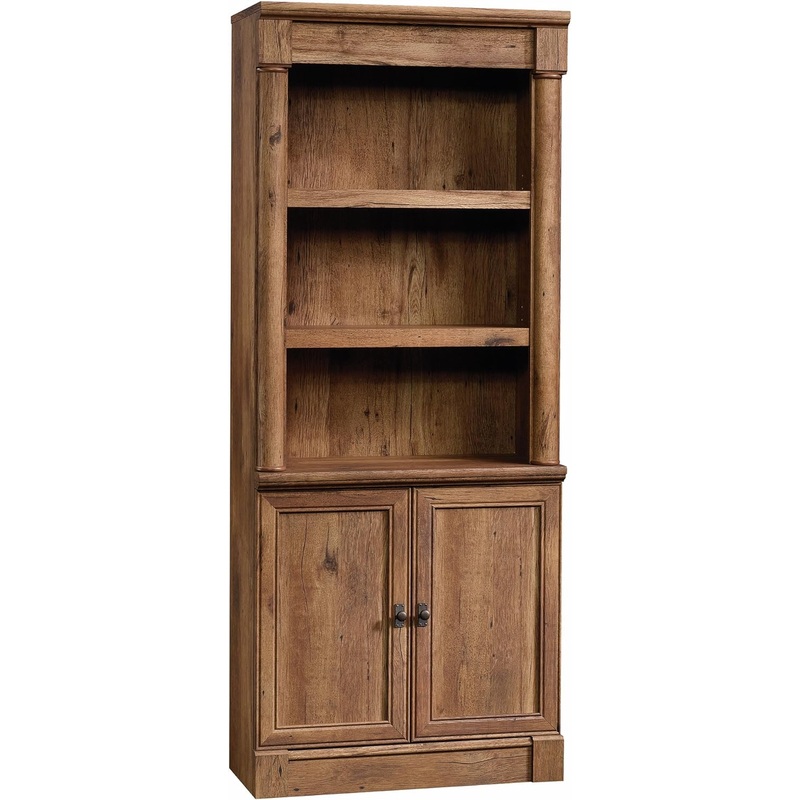 Sauder Palladia Library with Doors/Book Shelf, L: 29.37 x W: 13.90 x H: 71.85, Vintage Oak finish | Bigbigmart.com