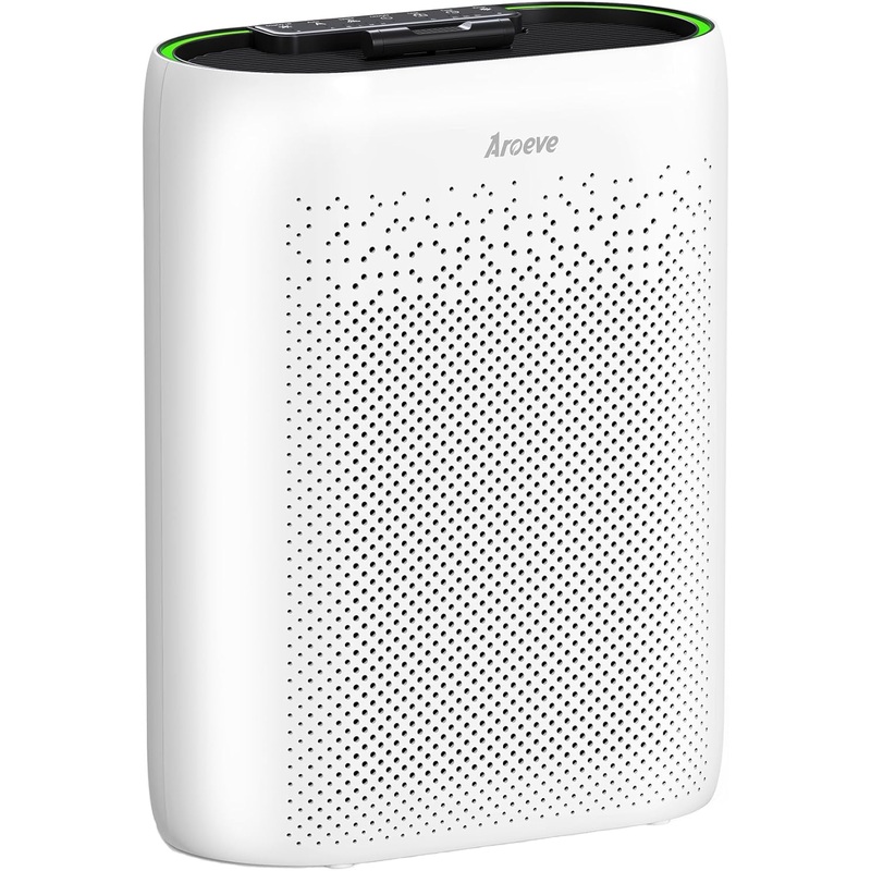 AROEVE Air Purifiers for Home Large Room with Automatic Air Detection Cover 1095 Sq.Ft High-Efficiency HEPA Remove Dust, Pet Dander, Pollen for Home, Bedroom, Dorm Room, MKD05-White | Bigbigmart.com