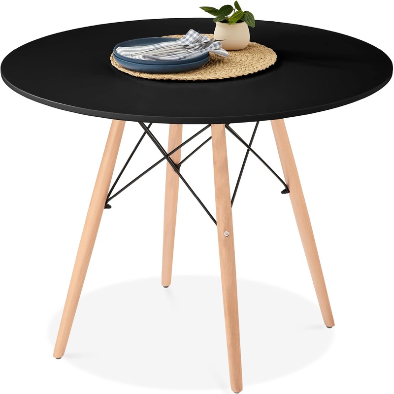Best Choice Products 35.5in Round Dining Table, Compact Mid-Century Modern Table for 2-4, Home, Kitchen, Apartment w/Beech Wood Legs, Metal Frame – Black | Bigbigmart.com