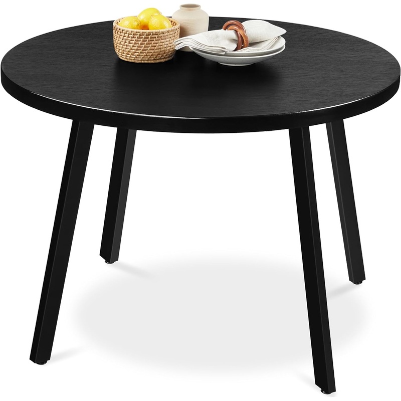 Best Choice Products 35.5in Round Mid-Century Modern Dining Table, Space-Saving Dinette for 2-4, Home, Kitchen, Apartment w/Steel Legs – Black | Bigbigmart.com