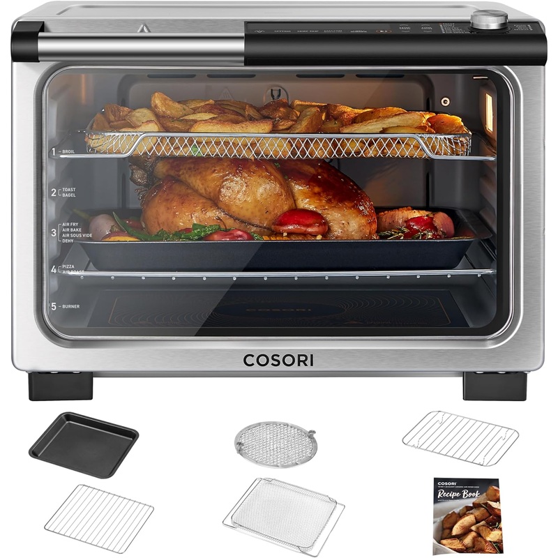 COSORI 11-in-1 26-Quart Ceramic Air Fryer Toaster Oven Combo, Mother’s Day Gift, Flat-Sealed Heating Elements for Easy Cleanup, Innovative Burner Function, 5 Accessories & Recipes, CCO-R252-SUS | Bigbigmart.com