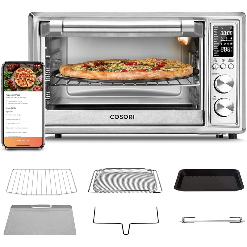 COSORI Smart 13-in-1 Air Fryer Toaster Oven Combo, Airfryer Rotisserie Sous Vide Convection Oven Countertop, Mother’s Day Gift, Bake, Broiler, Roast, 100 Recipes & 6 Accessories, 32QT, Stainless Steel | Bigbigmart.com