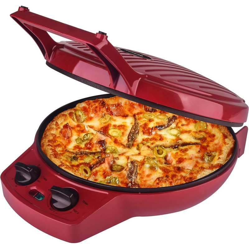 Courant Pizza Maker, 12 Inch Pizza Cooker and Calzone Maker, with Timer &Temperatures control, 1440 Watts Pizza Oven convert to Electric indoor Grill, Red | Bigbigmart.com