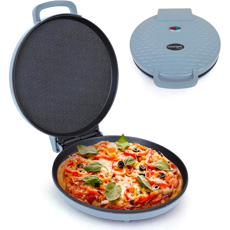 Courant Pizza Maker 12 inch Pizzas Machine, Newly improved Cool-touch Handle Non-Stick plates Pizza oven & Calzone Maker, Electric Countertop Oven for Home or School, 12 Indoor Grill/Griddle, Teal | Bigbigmart.com