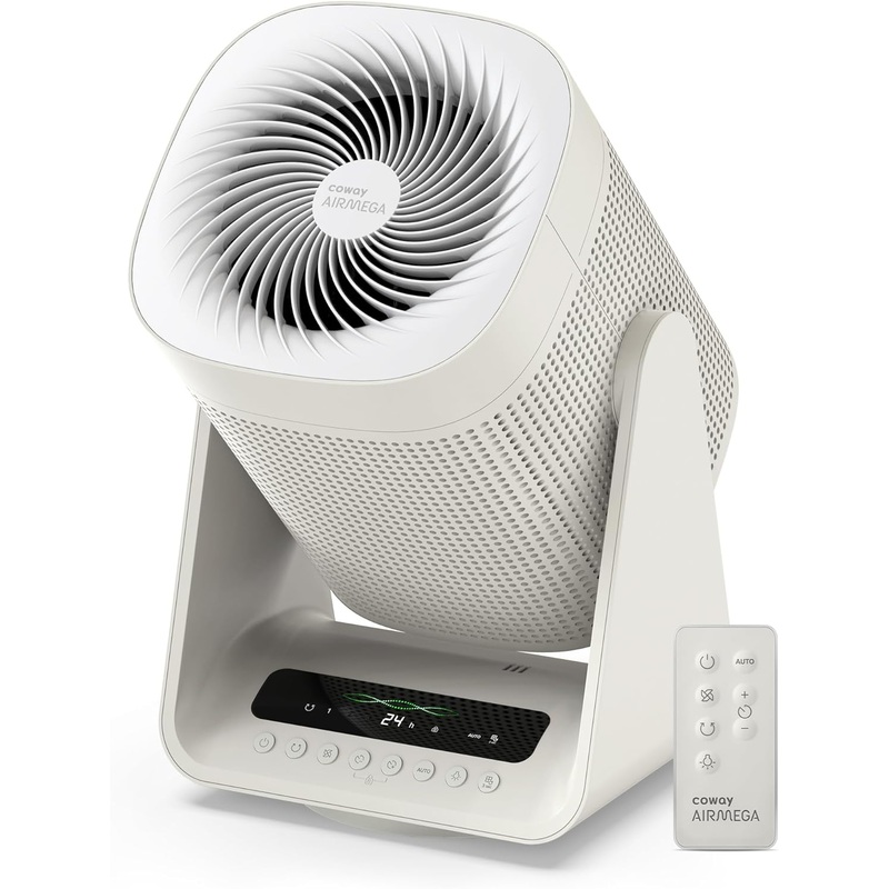 Coway Airmega Aim 2-in-1 True HEPA Air Purifier & Oscillating Fan, Marshmallow Gray | Bigbigmart.com