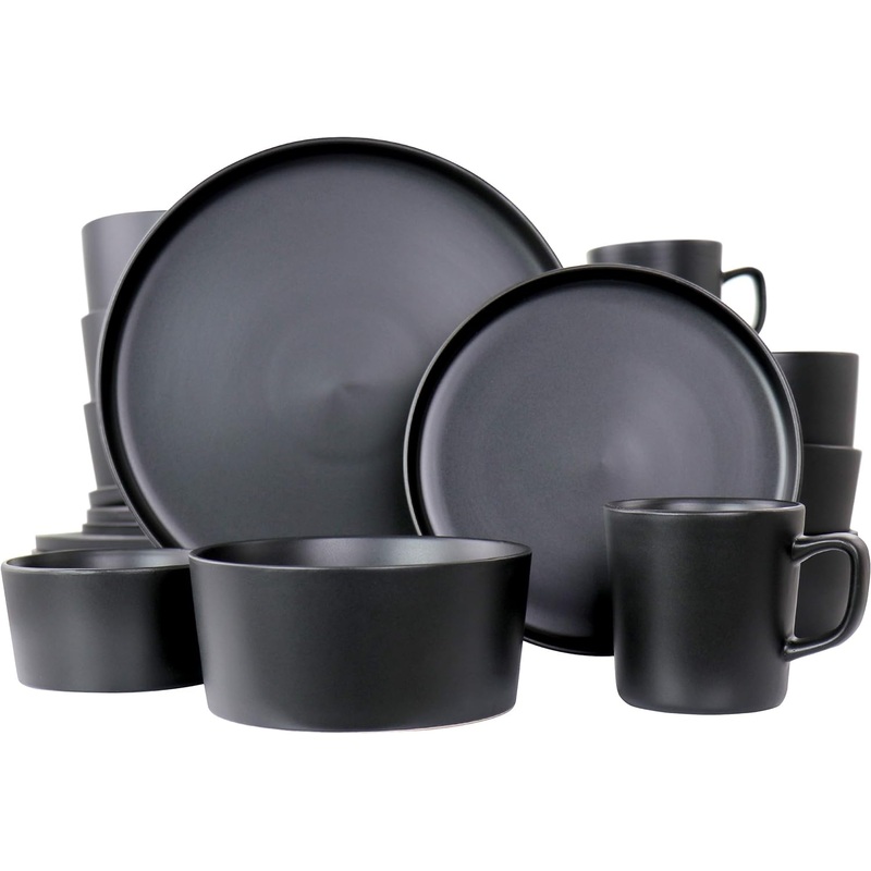 Elama Luxmatte Contemporary Dinnerware Set, 20 Piece, Black | Bigbigmart.com