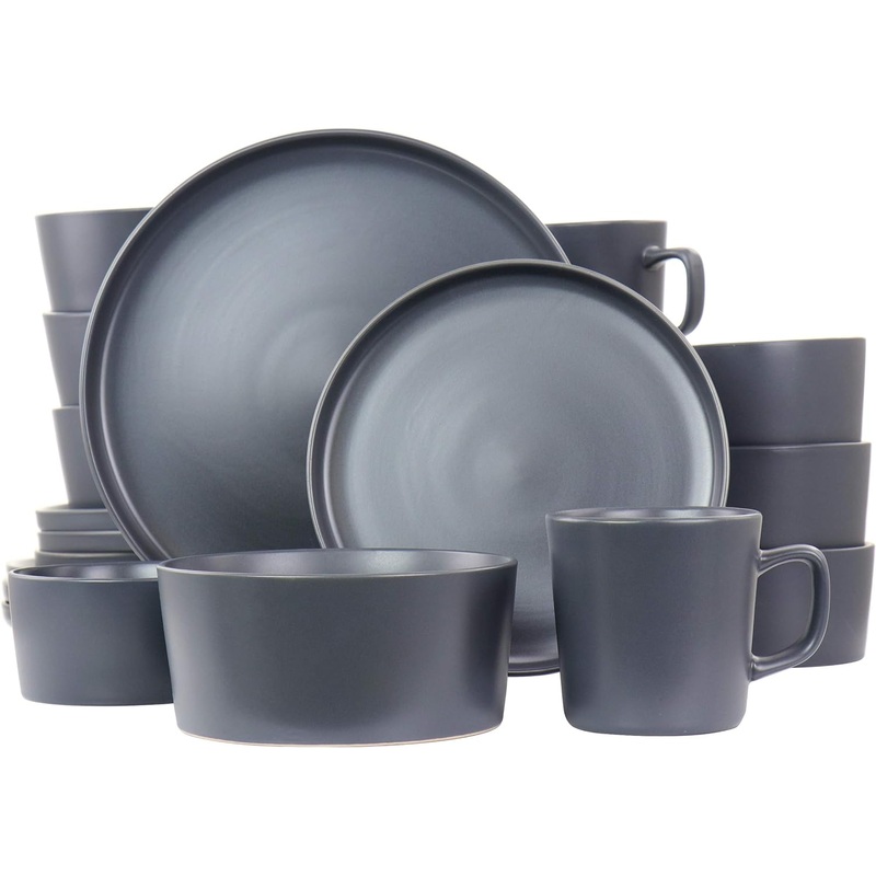 Elama Luxmatte Contemporary Dinnerware Set, 20 Piece, Dark Grey | Bigbigmart.com