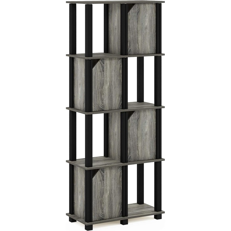 Furinno 19211GYWBK Brahms Storage Shelf, 5-Tier, French Oak Grey/Black | Bigbigmart.com
