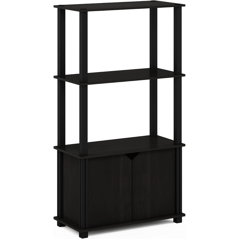 Furinno Brahms 4-Tier Multipurpose Bookcase/Bookshelf/Display Shelf/Display Rack with Door, Espresso/Black | Bigbigmart.com