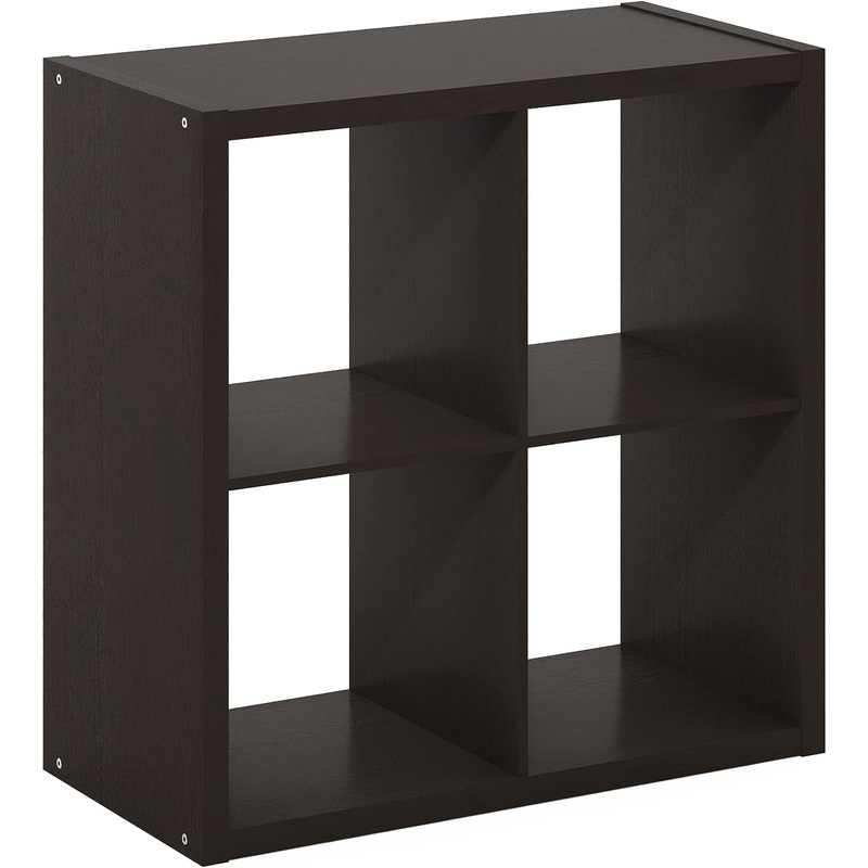 Furinno Cubicle Open Back Decorative Cube Storage Organizer, 4-Cube, Dark Oak | Bigbigmart.com