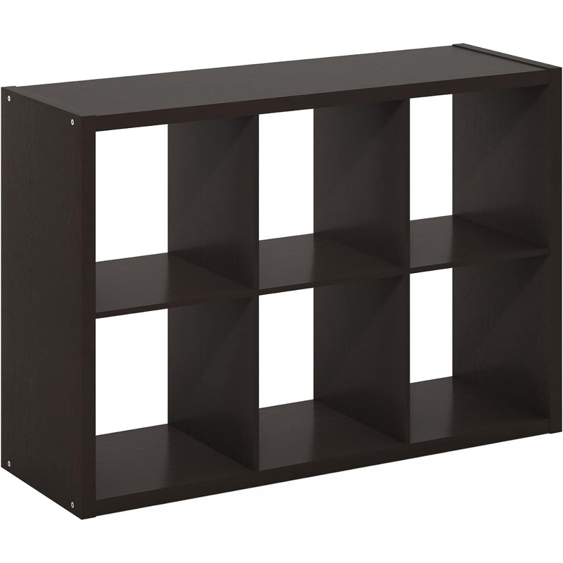 Furinno Cubicle Open Back Decorative Cube Storage Organizer, 6-Cube, Dark Oak | Bigbigmart.com