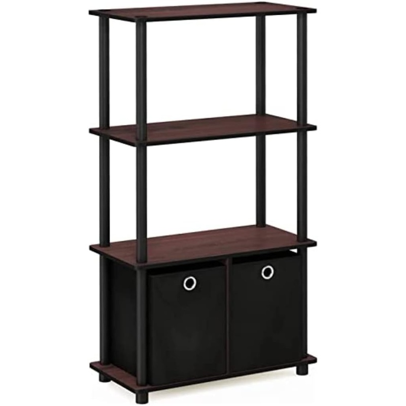 Furinno NW889DC/BK Go Green 4-Tier Multipurpose Storage Rack w/Bins, Dark Cherry/Black | Bigbigmart.com