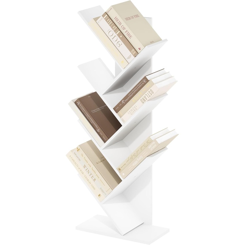 Furinno Tree Bookshelf 7-Tier Floor Standing Tree Bookcase, White | Bigbigmart.com