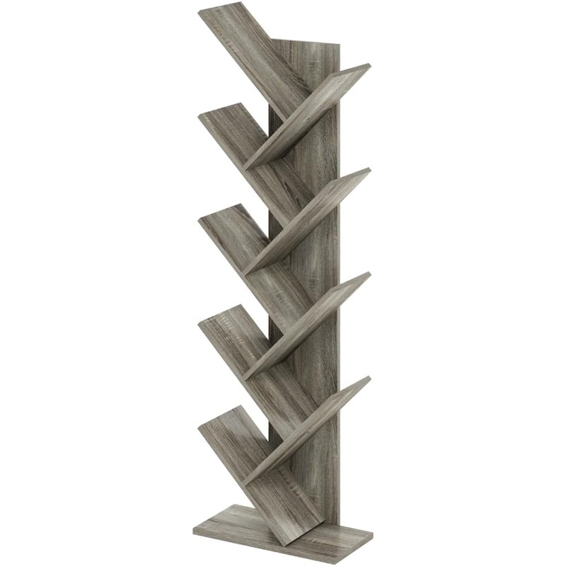 Furinno Tree Bookshelf 9-Tier Floor Standing Tree Bookcase, French Oak | Bigbigmart.com