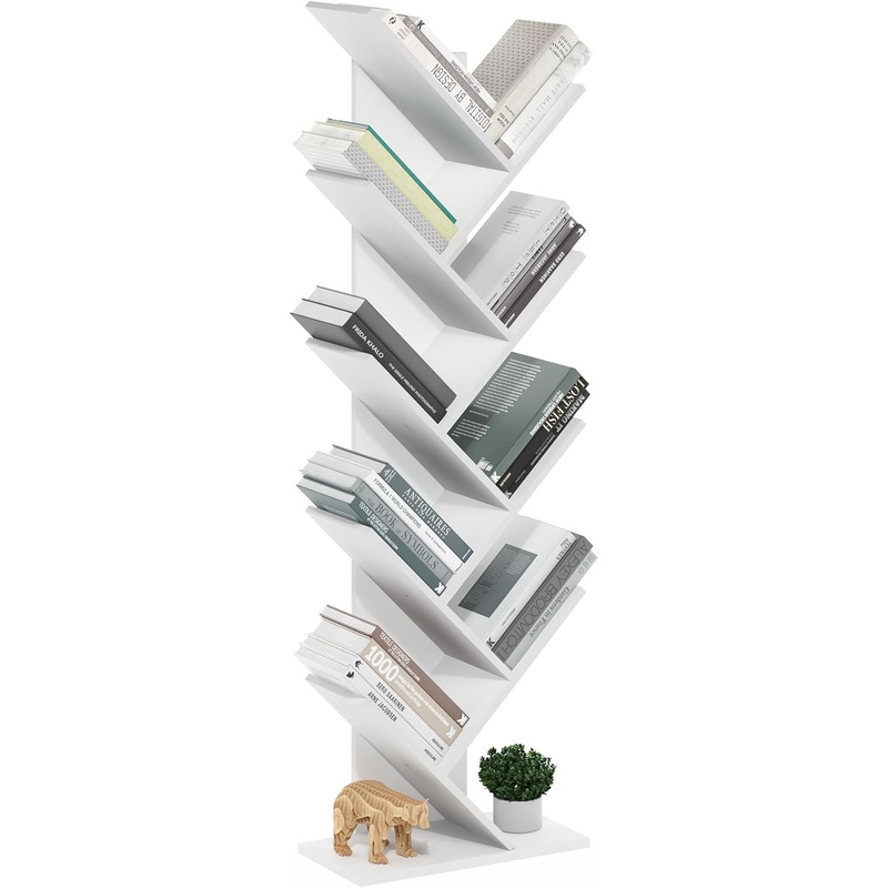 Furinno Tree Bookshelf 9-Tier Floor Standing Tree Bookcase, White | Bigbigmart.com