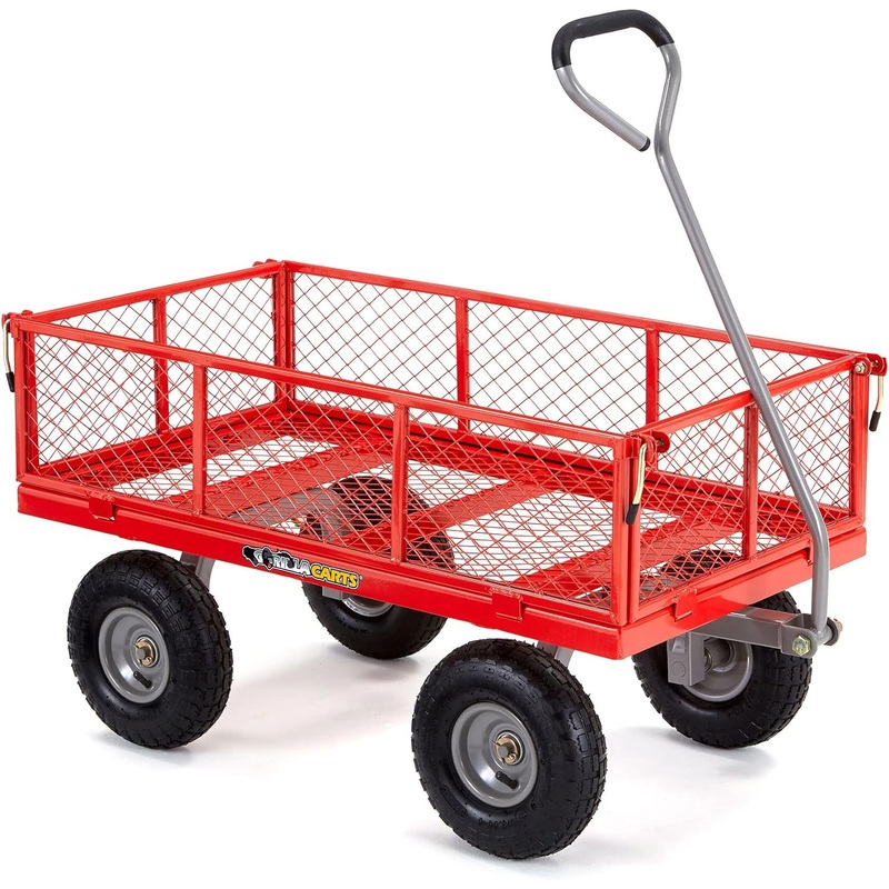 Gorilla Carts 800 Pound Capacity Heavy Duty Steel Mesh Versatile Utility Wagon Cart with Easy Grip Handle for Outdoor Hauling, Red | Bigbigmart.com