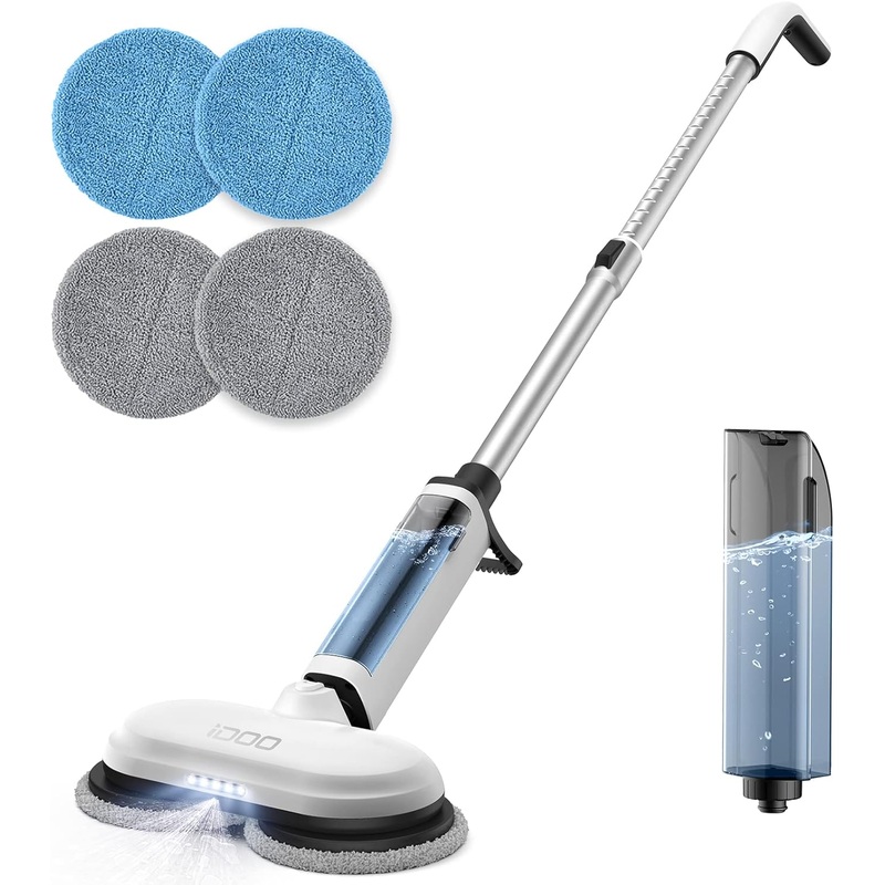 iDOO Cordless Electric Mop, Dual-Motor Electric Spin Mop with Detachable Water Tank & LED Headlight, Electric Floor Mop for Tile, Hardwood, Laminate, Vinyl Floor Cleaner Machine, 46dB Quiet Cleaning | Bigbigmart.com