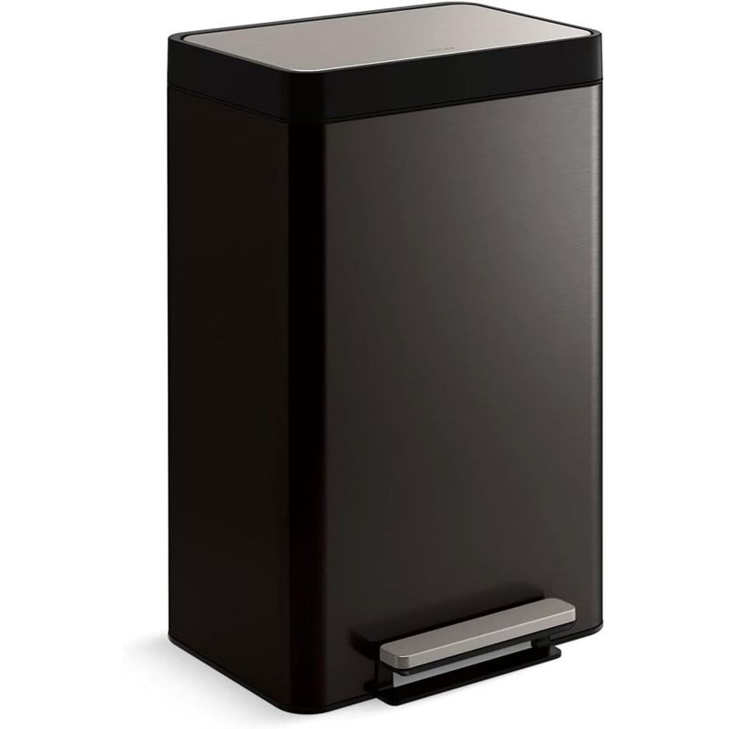 KOHLER 20956-BST 11 Gallon Dual Compartment Trash Can, Quiet-Close Lid, Trash Can with Soft-Close and Foot Pedal, Black Stainless | Bigbigmart.com