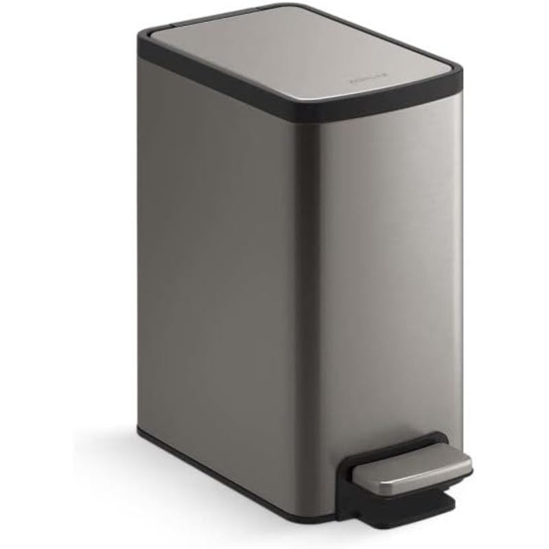 KOHLER 31319-ST Bathroom Step Trash Can with Lid, 1.6 Gallon Small Bathroom Trash Can, 6-Liter Small Bathroom Trash Bin, Stainless Steel | Bigbigmart.com