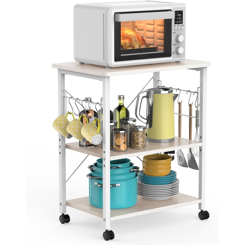 Mr IRONSTONE Baker’s Rack, Kitchen Microwave Cart, Coffee Bar Table Station, 3-Tier Kitchen Utility Storage Shelf