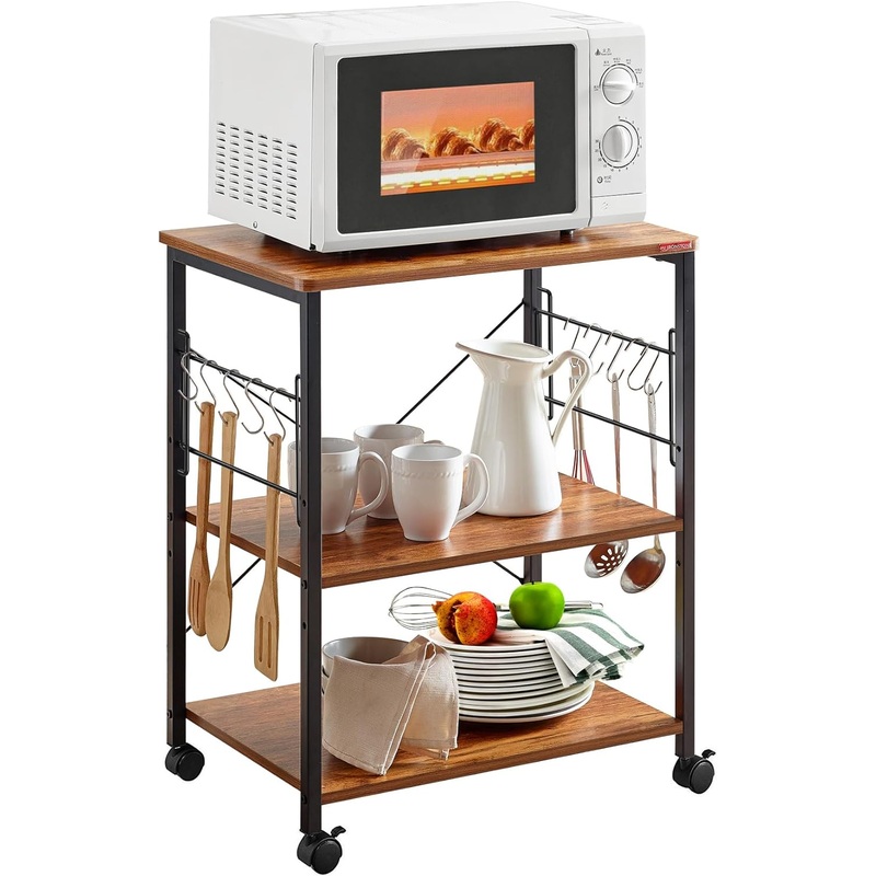 Mr IRONSTONE Kitchen Stand Microwave Cart 23.7” for Small Space, Coffee Cart 3-Tier Rolling Utility Microwave Oven Rack on Wheels, Vintage | Bigbigmart.com