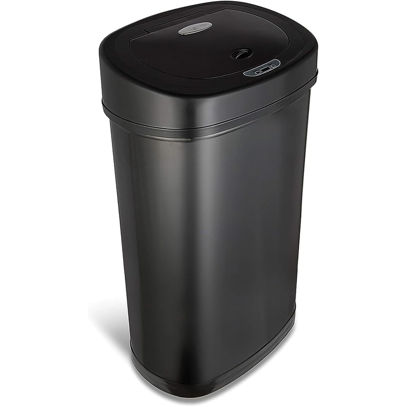 NINESTARS DZT-50-9BK Automatic Touchless Infrared Motion Sensor Trash Can, 13.2 Gal 50L, Black Steel Base (Oval, Black Lid) | Bigbigmart.com