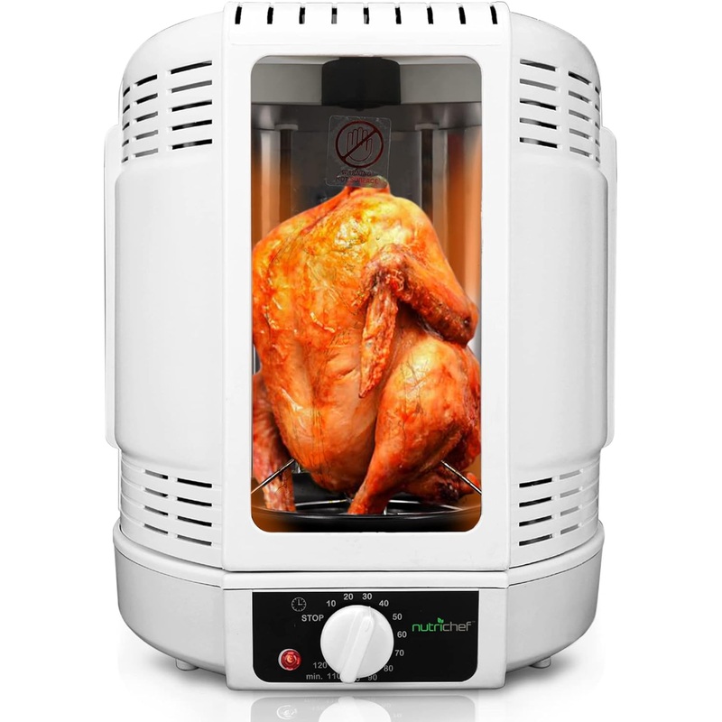 NutriChef Vertical Rotisserie Oven Roaster – Rotating Shawarma/Kebab Machine with Skewer and Rack, Basket Tower, Roasting Rack, Poultry Tower, Drip Tray – For Meat Chicken Turkey Lamb – PKRT15 White | Bigbigmart.com