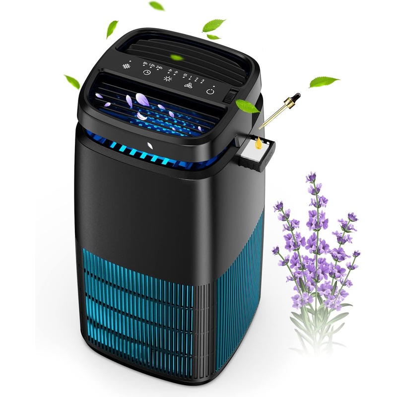 POMORON 4-in-1 Air Purifiers for Home, Air Ionizer Negative Ion Generator, Efficient HEPA Filter, UV, Remove 99.97% Particles such as Pollen Smoke Pet Dander Air Cleaner for Bedroom, MJ002H, Black | Bigbigmart.com