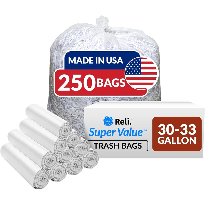 Reli. 30-33 Gallon Trash Bags Heavy Duty | 250 Bags Bulk | Clear Large Trash Bags 30+, 32 Gallon | Made in USA | Bigbigmart.com