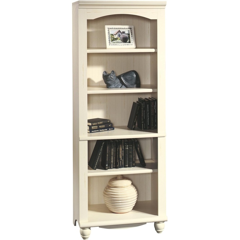 Sauder Harbor View Library/Book Shelf, L: 27.21 x W: 17.48 x H: 72.24, Antiqued White finish | Bigbigmart.com